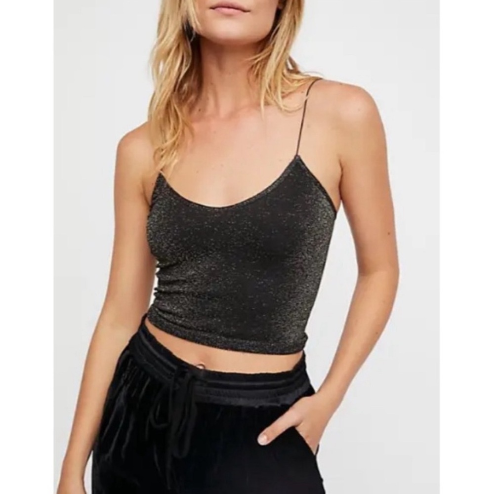 Nwot Free People Skinny Strap Seamless Brami Black with Gold Sparkles xs/s